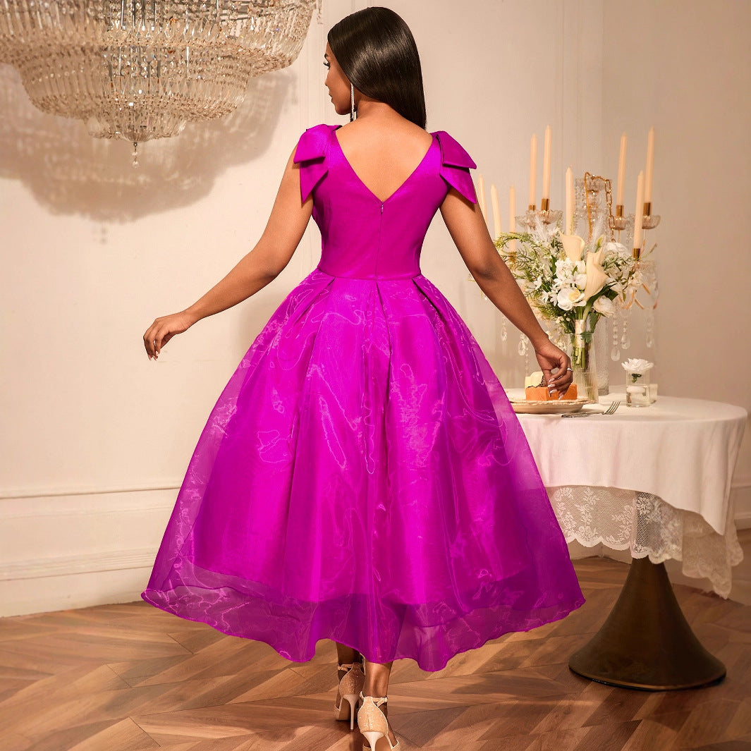 Women Elegant Evening Dress with Voluminous Bow Sleeves StylebySassy
