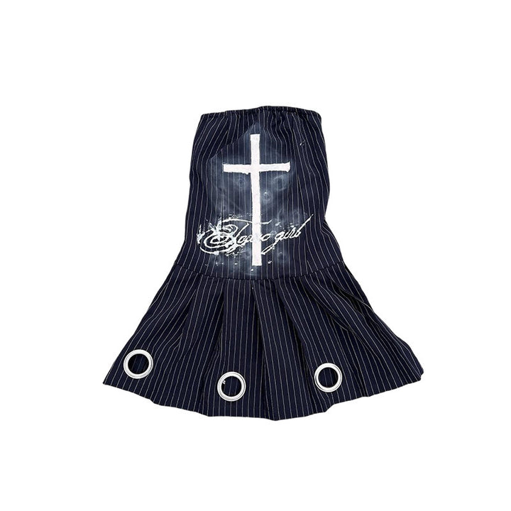 Ladies Fashion Pleated Skirt with Graphic Elements StylebySassy