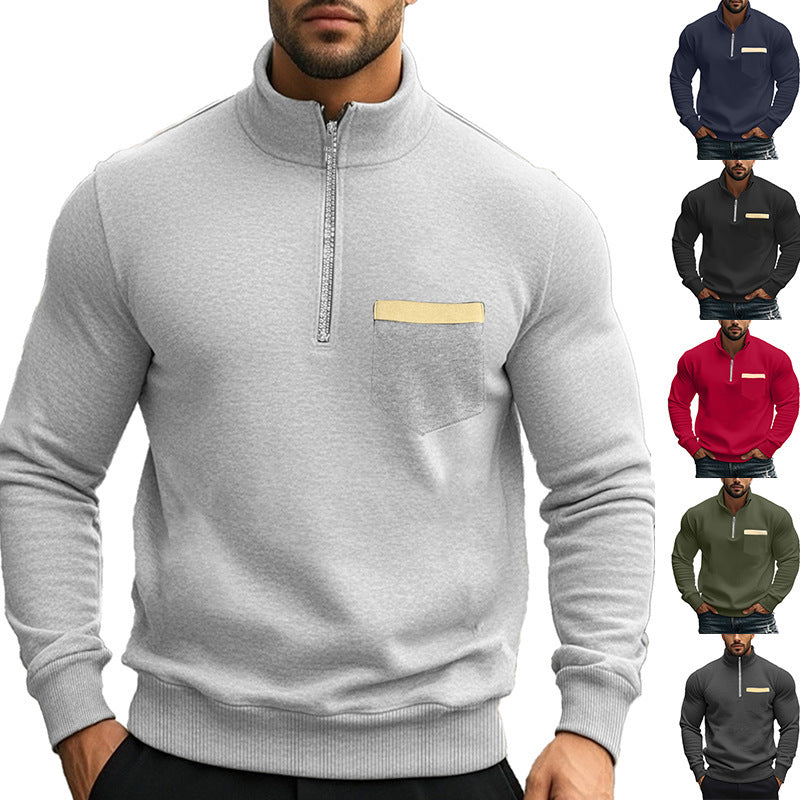 Men's brushed sweat half-zip with contrasting inner collar and elastic hem StylebySassy