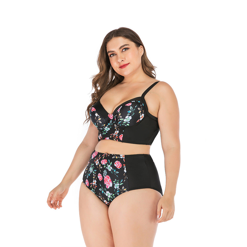 Women's High-Waisted Bikini Set with Floral Top and Supportive Cut StylebySassy