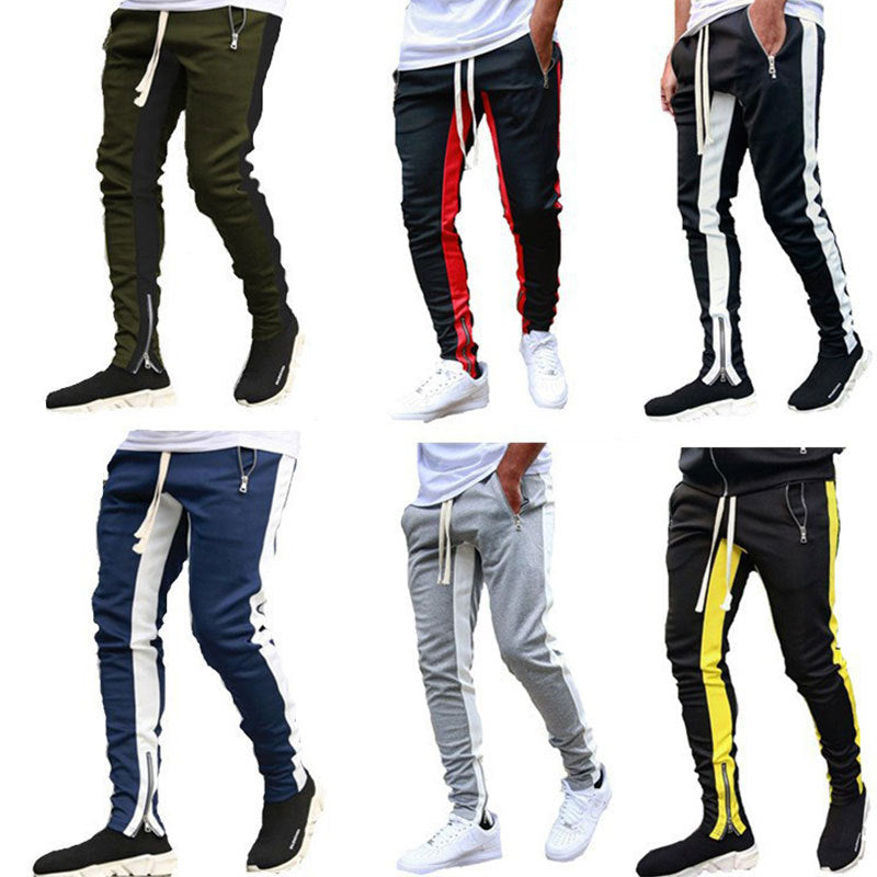 Men's narrow jogging pants with side contrast stripe, drawstring and ankle zipper StylebySassy