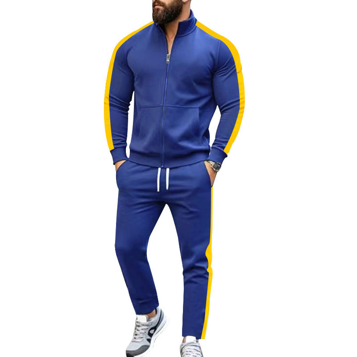 Men's narrow-cut two-piece with stand-up collar zip jacket and tapered drawstring pants StylebySassy