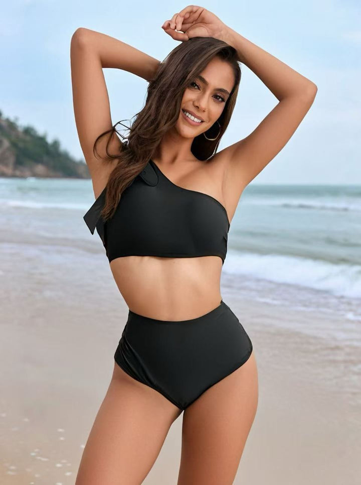 Women's High-Waisted Bikini Set with Asymmetrical Top StylebySassy