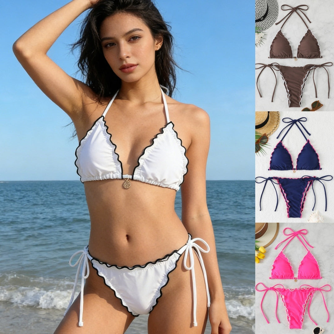 Women Triangle Bikini Set with playful ruffle detail StylebySassy
