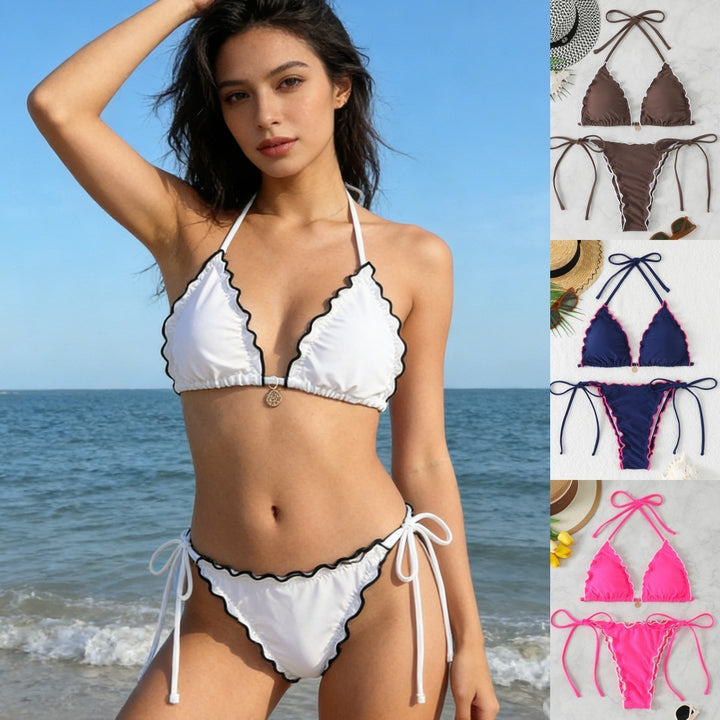 Women Triangle Bikini Set with playful ruffle detail StylebySassy