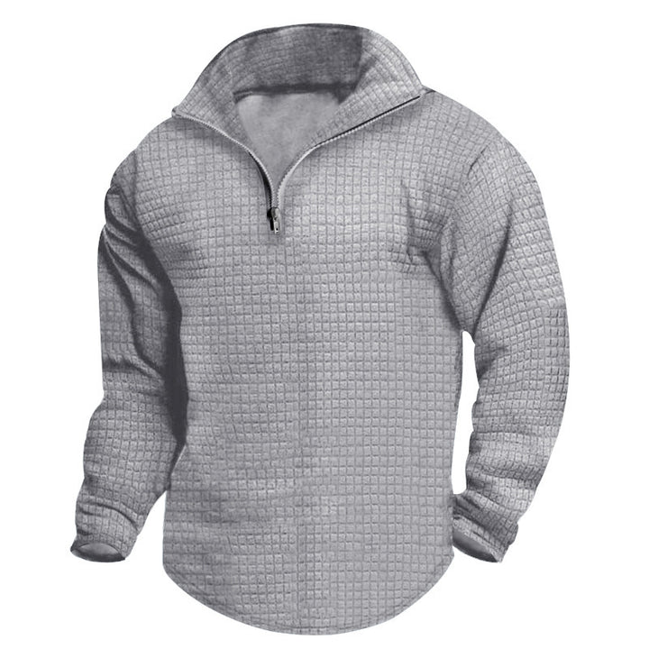 Men's padded thermal half-zip with waffle texture, brushed lining, and rounded hem StylebySassy