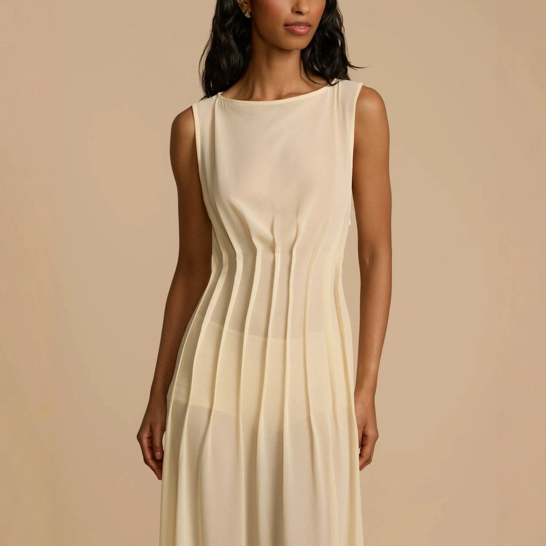Ladies Long Evening Dress with Refined Pleats