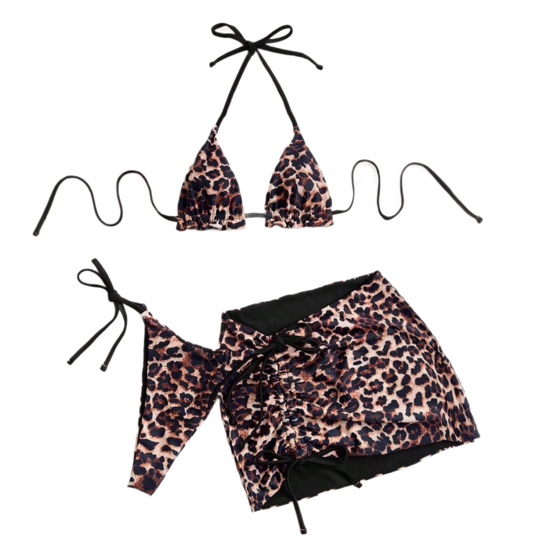 Women's triangle bikini set with ruffle-free details and wrap skirt StylebySassy