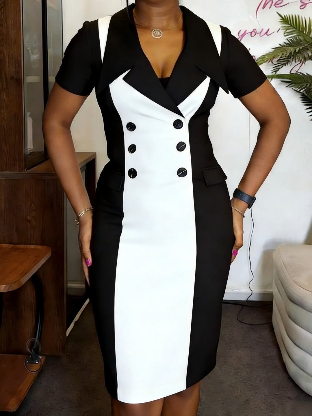 Women's Elegant Sheath Dress with Two-Tone Design and Tailored Accents StylebySassy