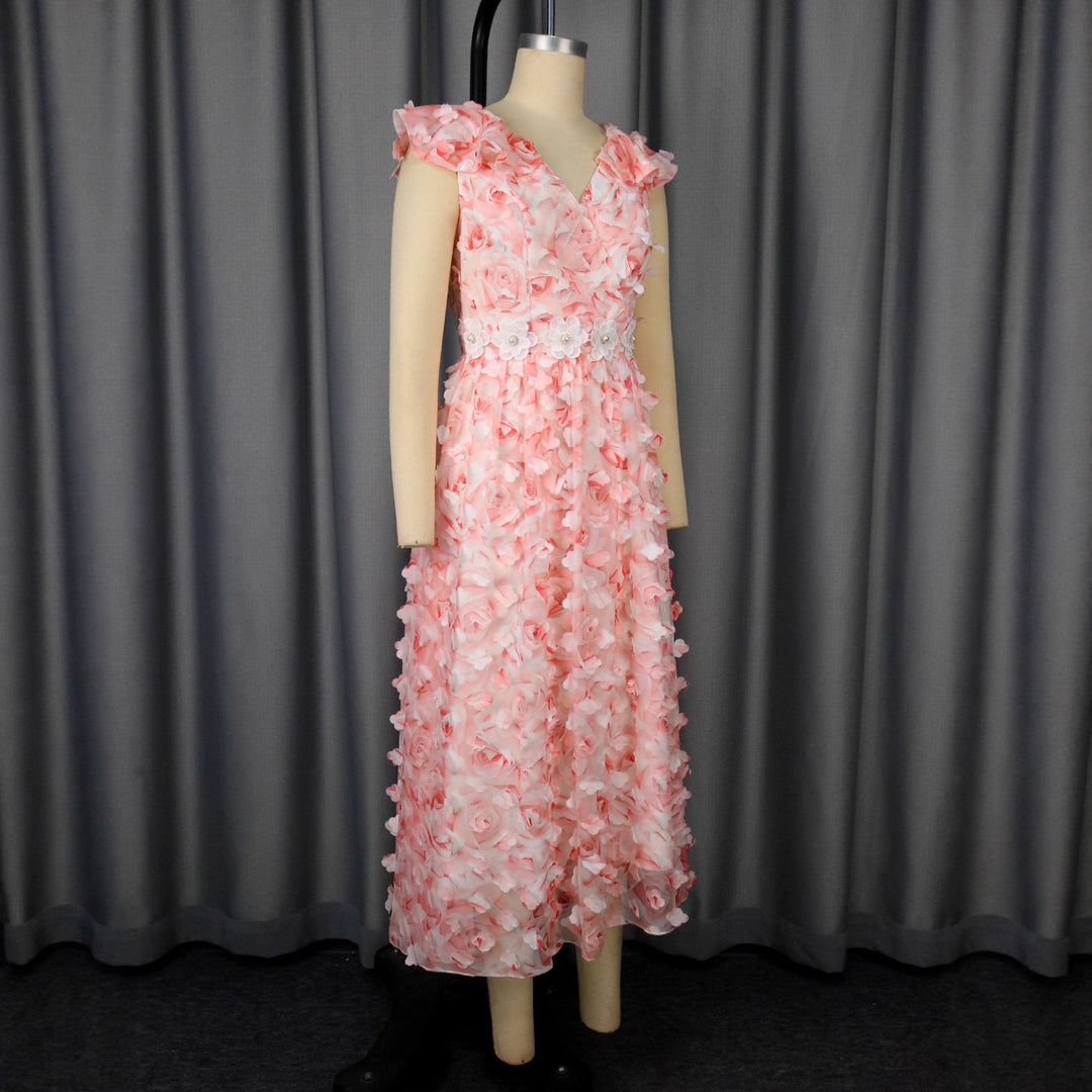 Women Elegant Maxi Dress with Floral Ruffles