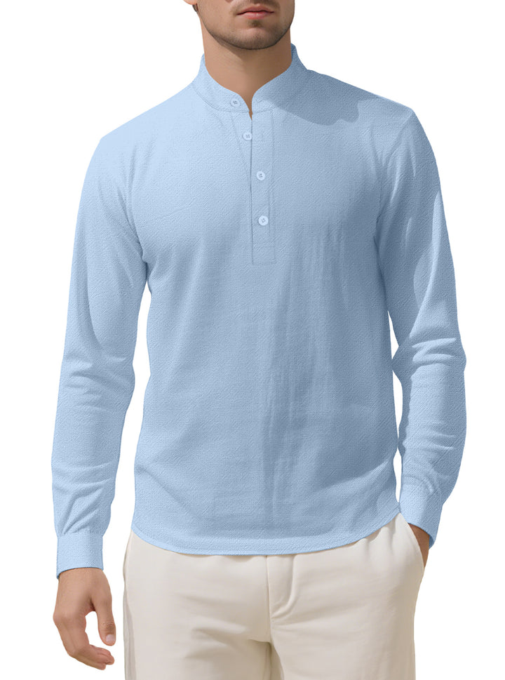 Men's Nehru collar Henley made of cotton stretch with concealed button placket and slim fit StylebySassy