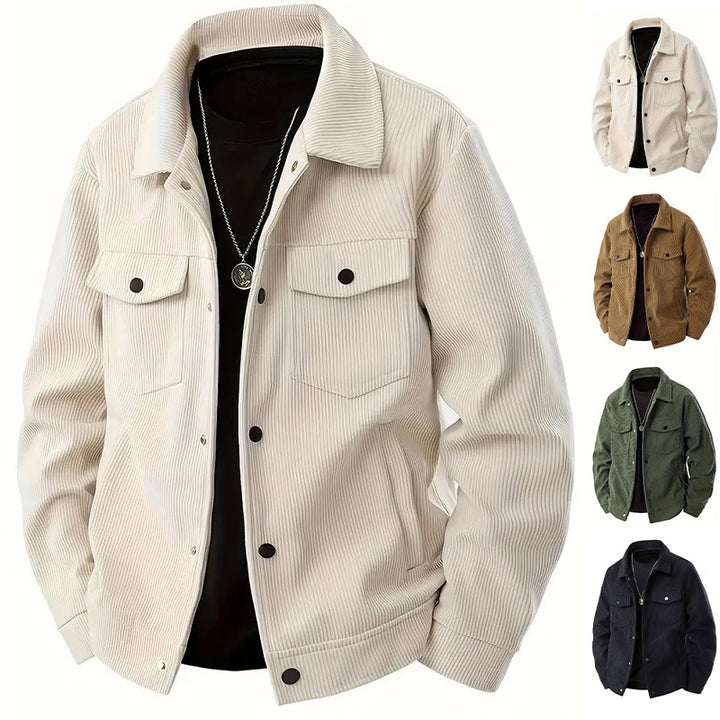 Men's cord jacket in the classic work jacket style with snap buttons and chest pockets StylebySassy