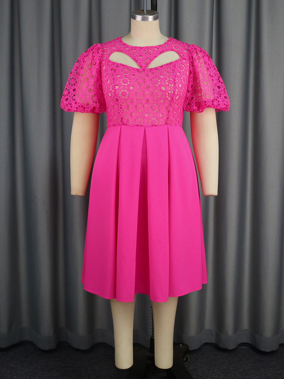 Women's Elegant A-line Dress with Cut-Out Details and Puff Sleeves StylebySassy