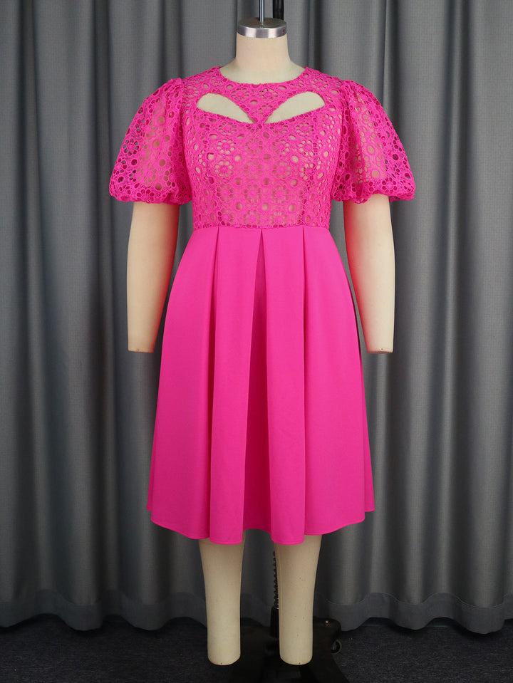 Women's Elegant A-line Dress with Cut-Out Details and Puff Sleeves StylebySassy