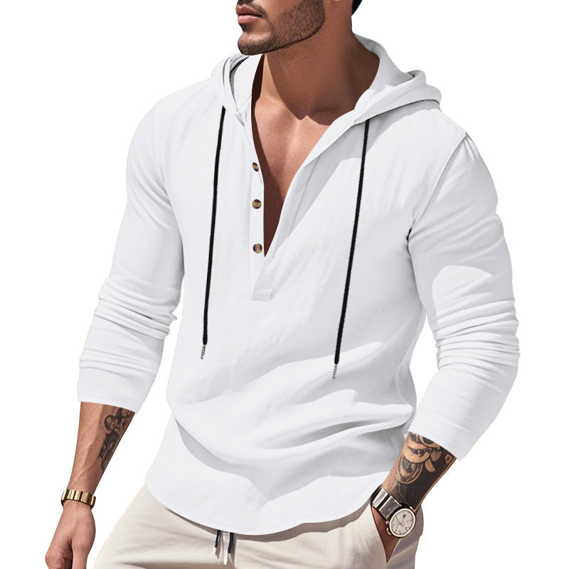 Men's casual hoodie with button placket and slim fit StylebySassy