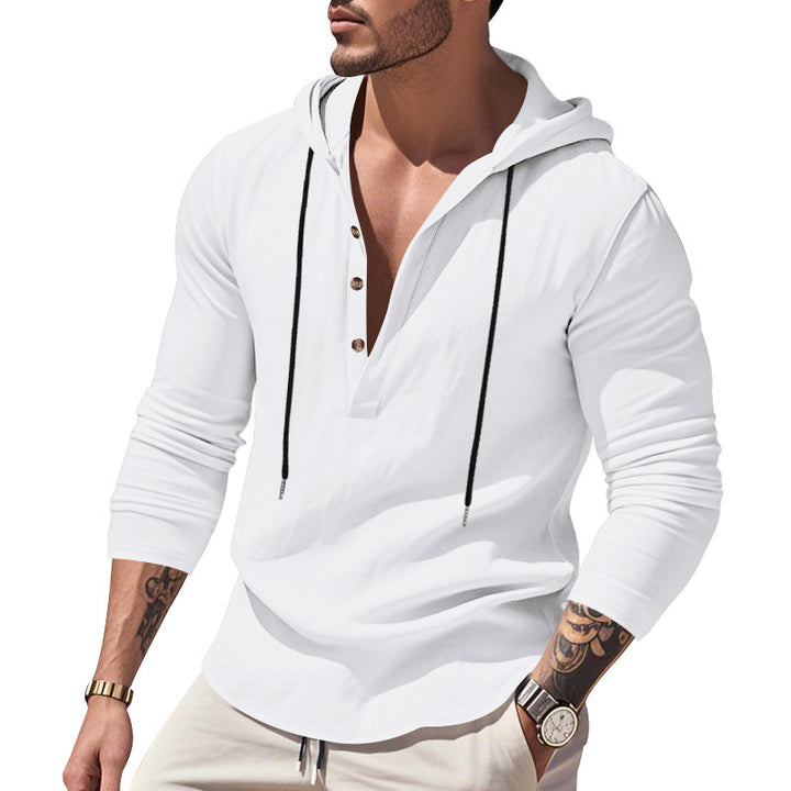 Men's casual hoodie with button placket and slim fit StylebySassy