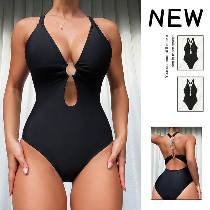 Women's one-piece swimsuit with fashionable V-neck and stylish neckline StylebySassy