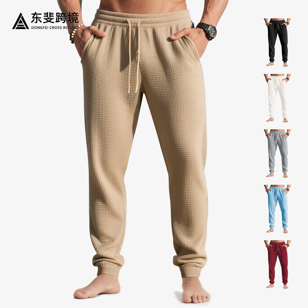 Men's waffle texture lounge pants with elastic waistband drawstring and side pockets StylebySassy