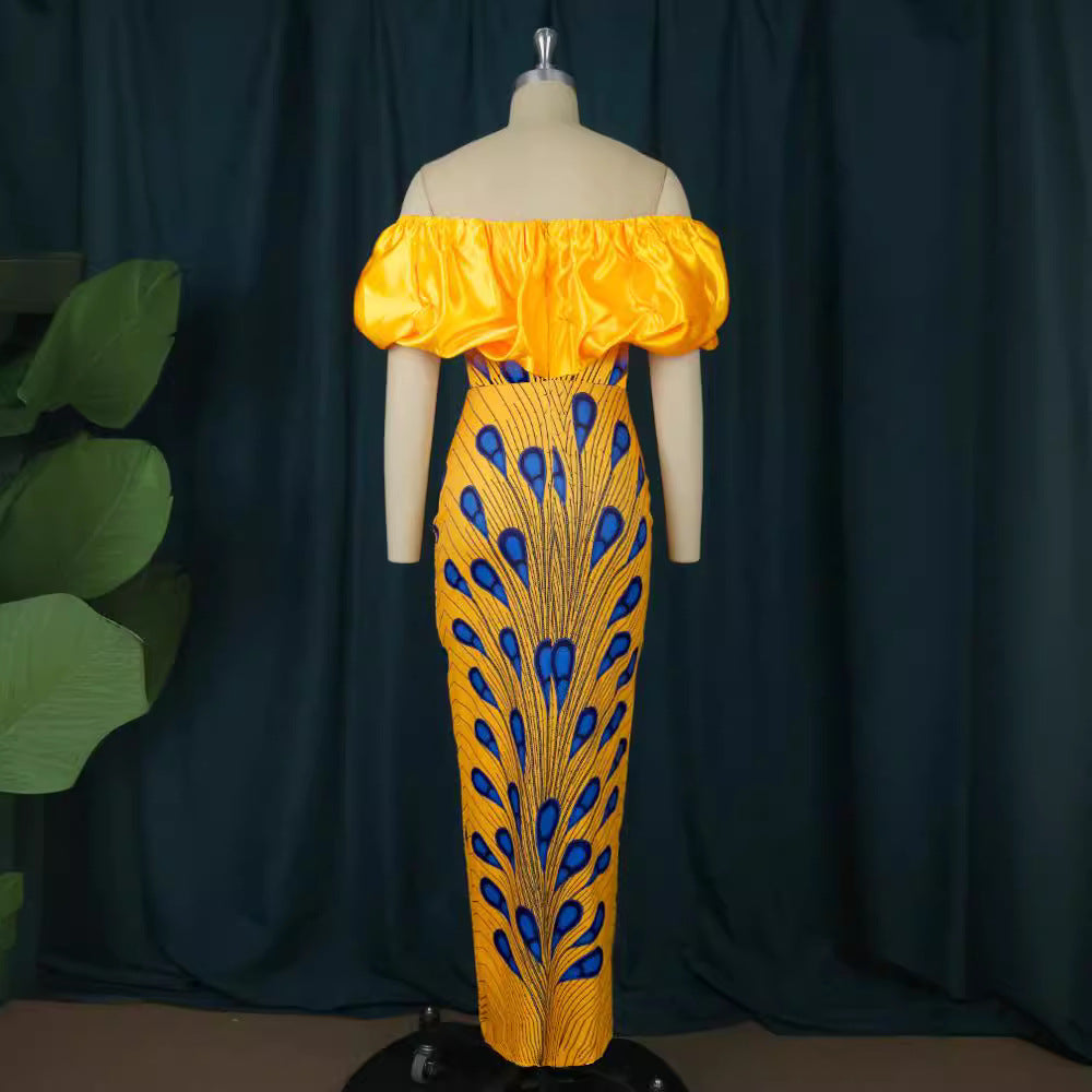 Women Elegant Evening Dress with Off-Shoulder Design and Voluminous Ruffled Hem StylebySassy