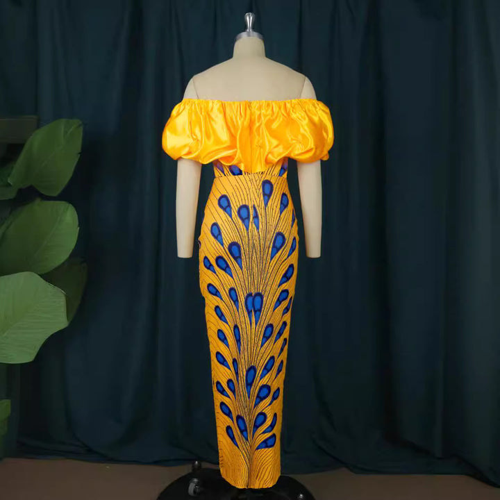Women Elegant Evening Dress with Off-Shoulder Design and Voluminous Ruffled Hem StylebySassy