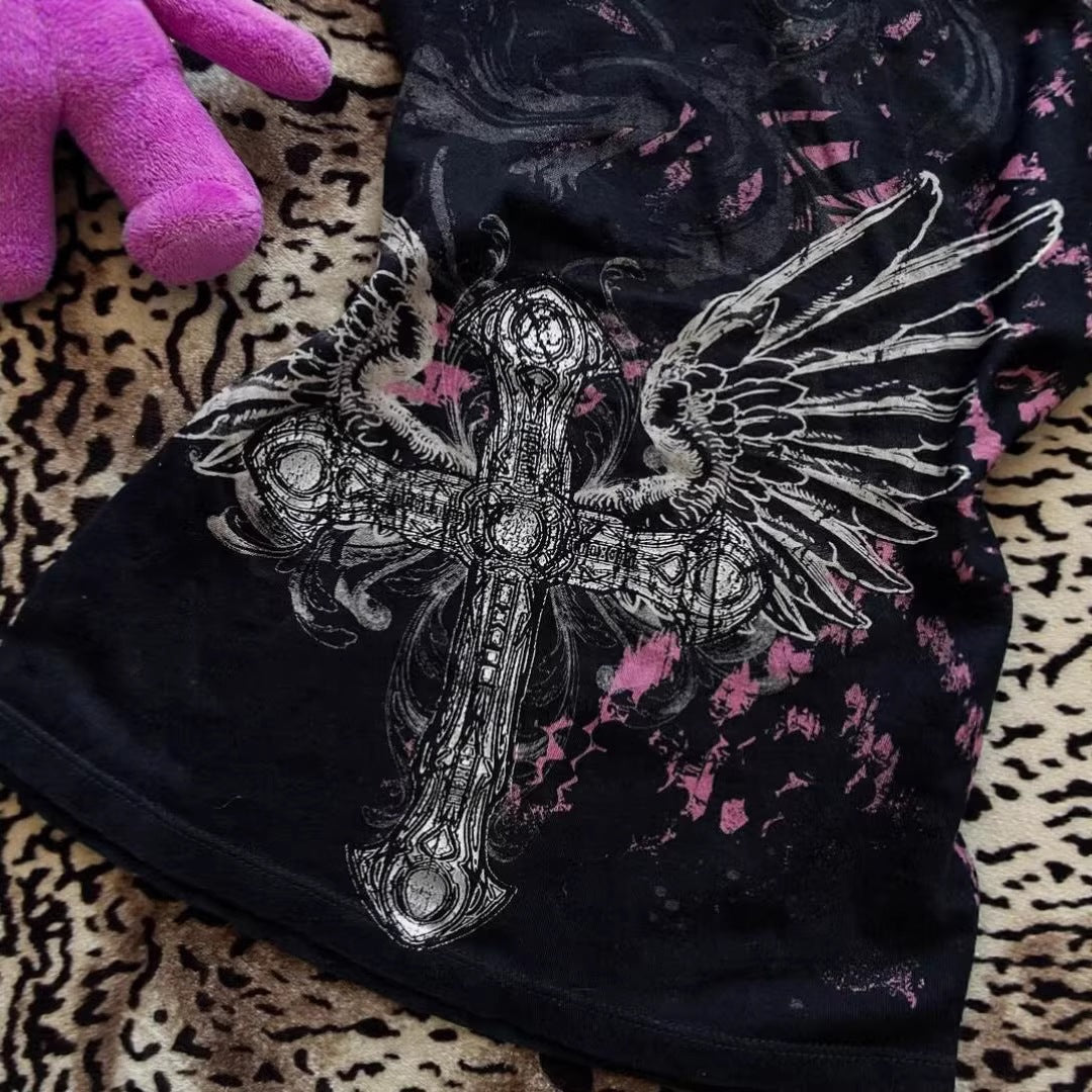 Women’s V-Neck T-Shirt with Impressive Graphic Cross StylebySassy