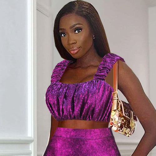 Ladies Glamorous Crop Top with Pleated Sleeves StylebySassy