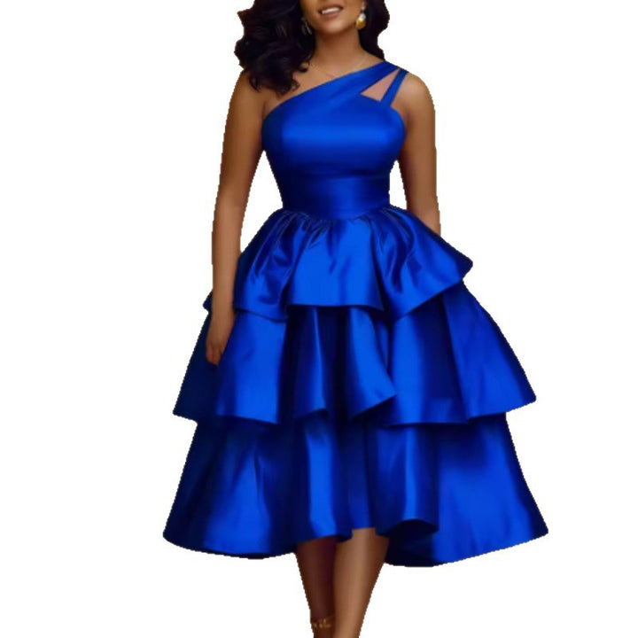Women's maxi dress with asymmetrical strap and voluminous ruffles StylebySassy