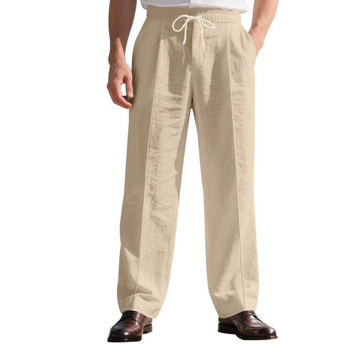Men's light linen pleated trousers with elastic waistband and drawstring StylebySassy