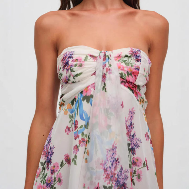 Women's Off-Shoulder Chiffon Dress with Front Bow and Ruffle Hem StylebySassy