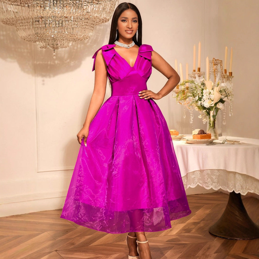 Women Elegant Evening Dress with Voluminous Bow Sleeves StylebySassy