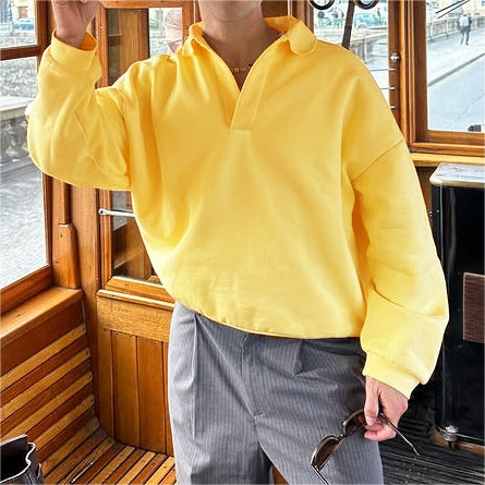 Unisex nano locker cut V-neck sweatshirt with shirt collar made of cotton fleece StylebySassy