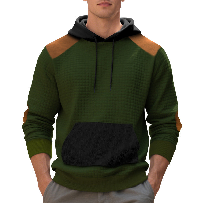 Men's urban waffle knit hoodie with kangaroo pocket and trim StylebySassy