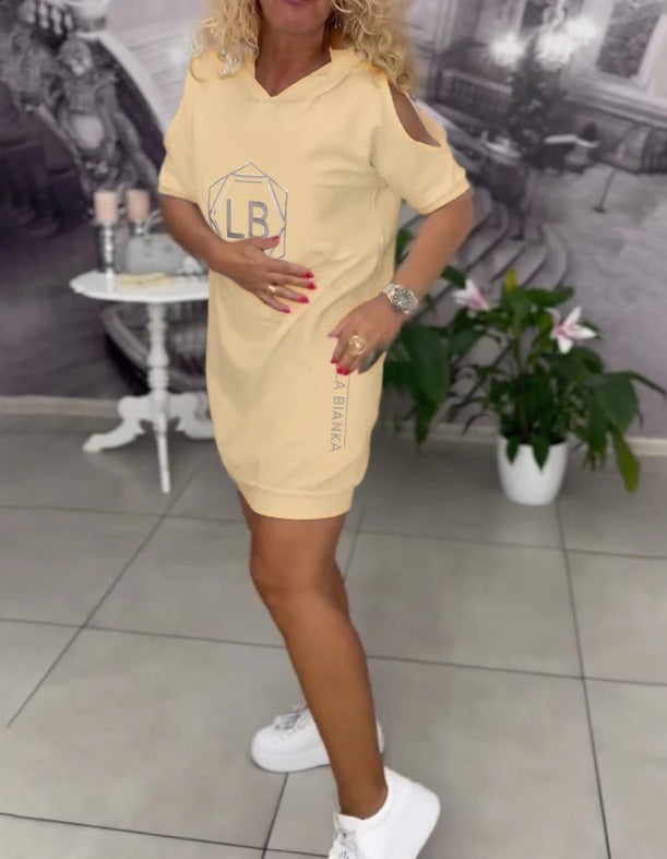 Women nan sporty hoodie tunic dress with shoulder cutouts and logo print StylebySassy