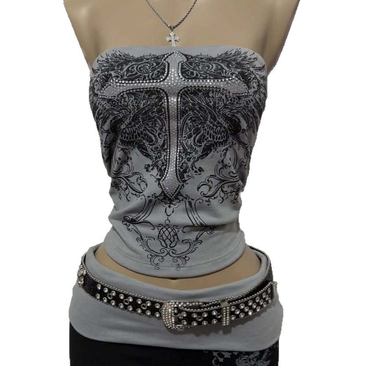 Ladies Elegant Bandeau Top with Fashionable Graphic Design StylebySassy