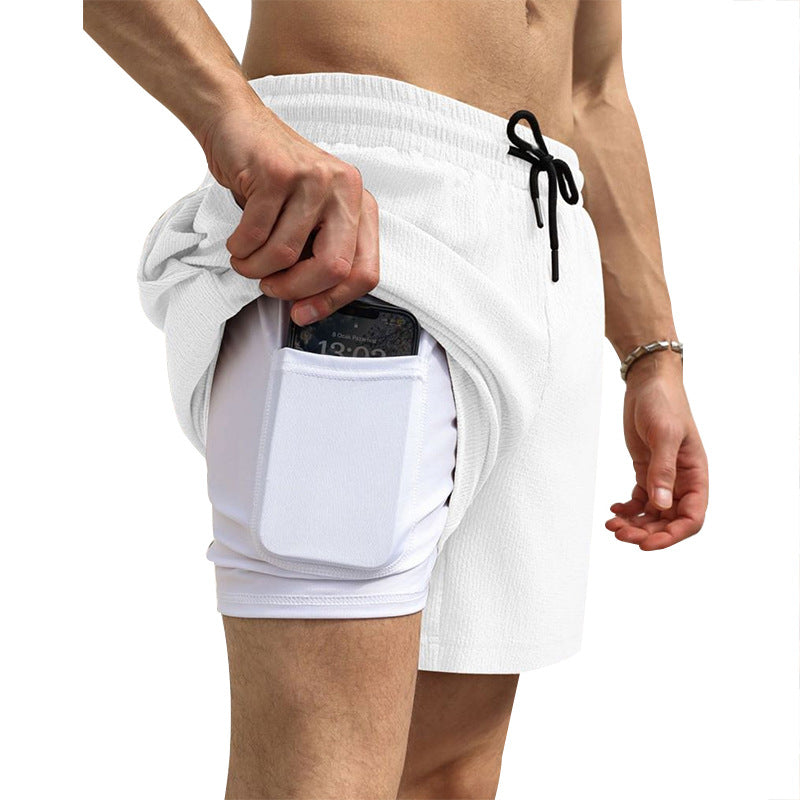 Men's nano two-layer swim shorts with inner compression shorts and side smartphone pocket StylebySassy