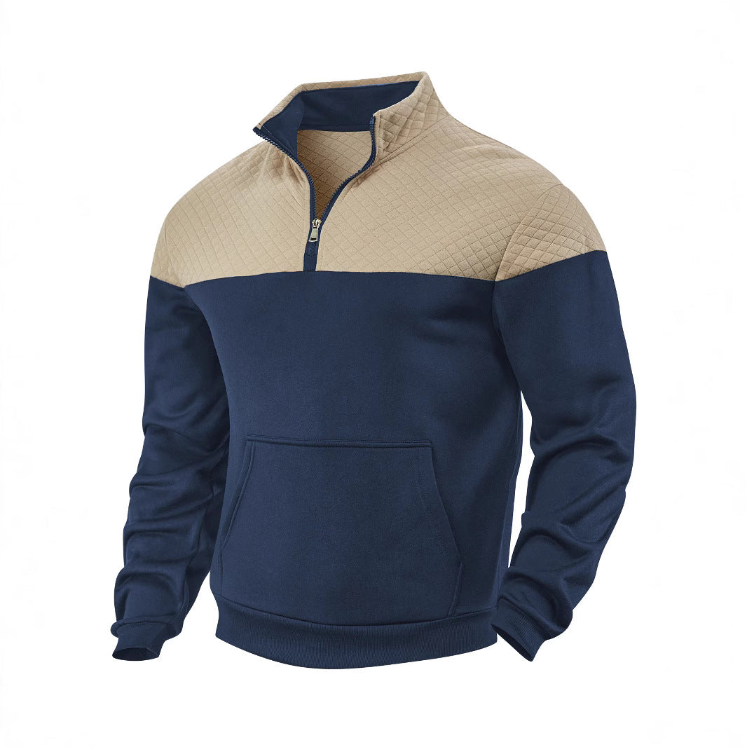 Men's Half-zip Sweatshirt with Quilted Shoulder Panel and Kangaroo Pocket StylebySassy