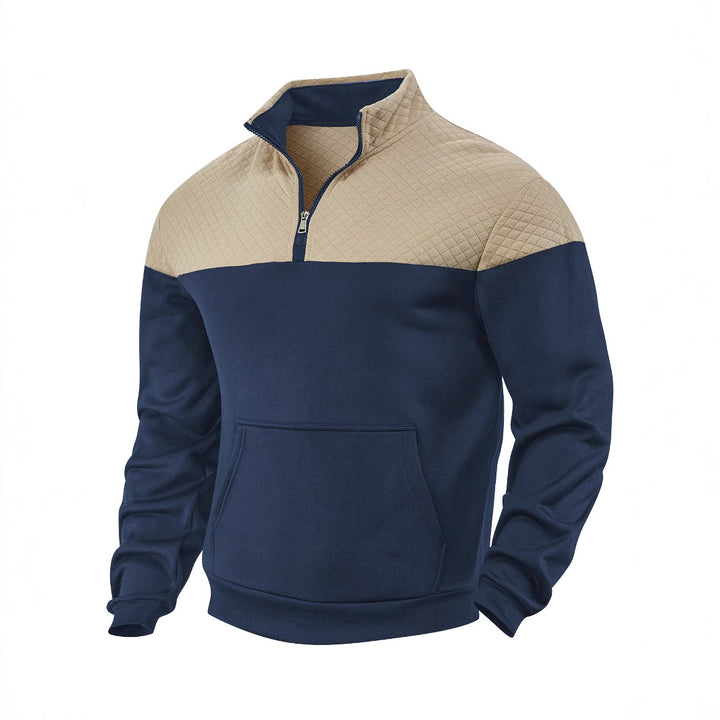 Men's Half-zip Sweatshirt with Quilted Shoulder Panel and Kangaroo Pocket StylebySassy