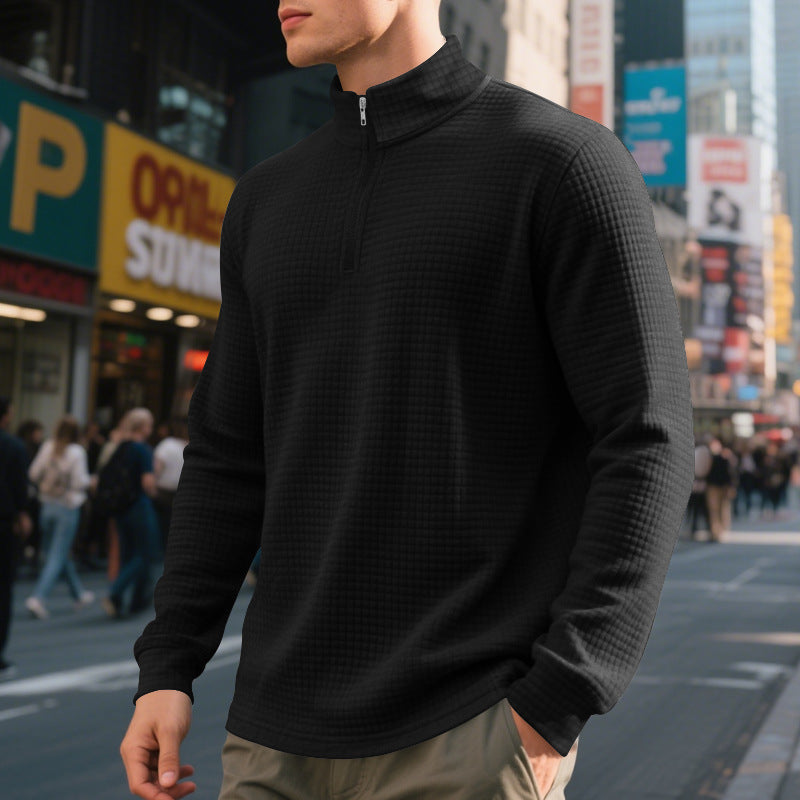 Men's nan City Thermal Pullover with short zipper stand-up collar and fine square structure StylebySassy