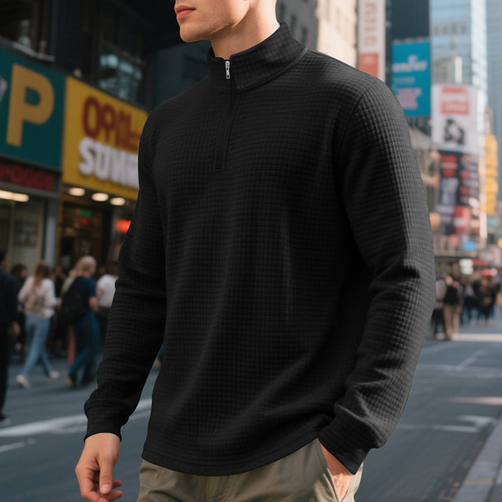 Men's nan City Thermal Pullover with short zipper stand-up collar and fine square structure StylebySassy