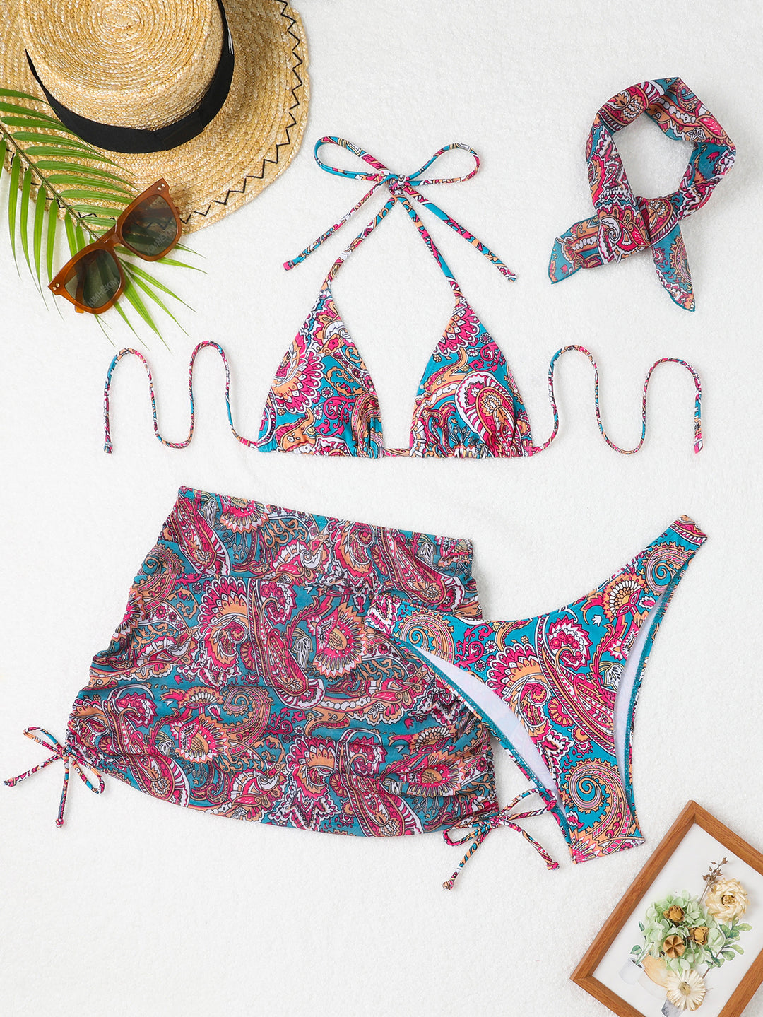 Women's Triangle Bikini Set with Wrap Skirt StylebySassy