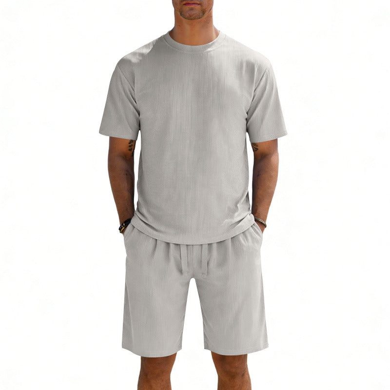 Men's short-sleeve shirt and Bermuda combination made of ribbed jersey with elastic drawstring waistband StylebySassy