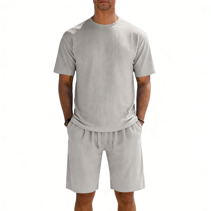 Men's short-sleeve shirt and Bermuda combination made of ribbed jersey with elastic drawstring waistband StylebySassy
