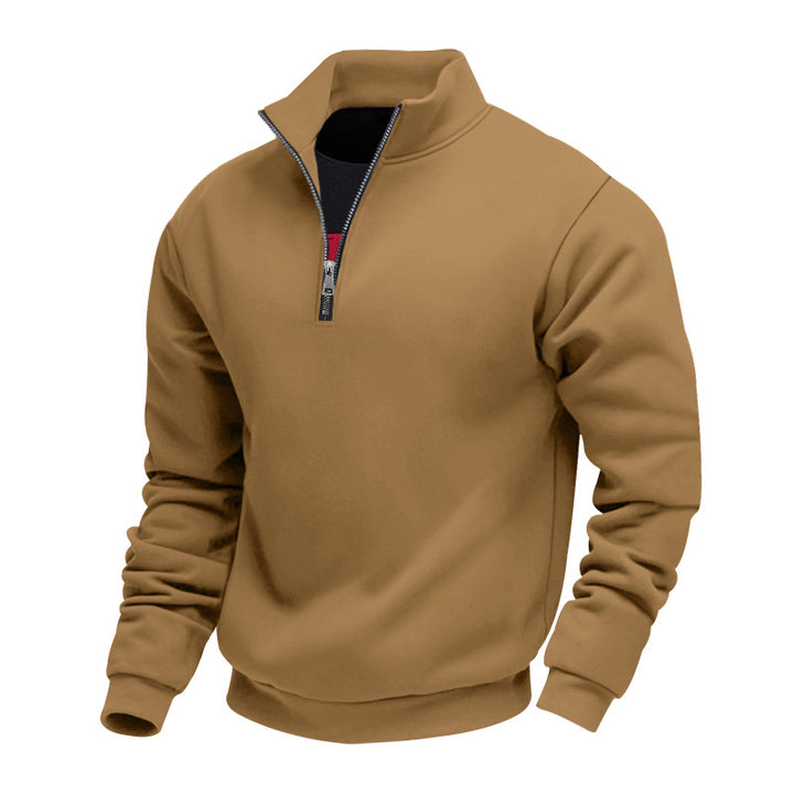 Men's brushed sweat half-zip with contrasting inner collar and elastic hem StylebySassy