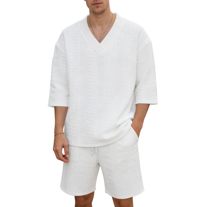 Unisex casual lounge set with V-neck top and drawstring shorts StylebySassy