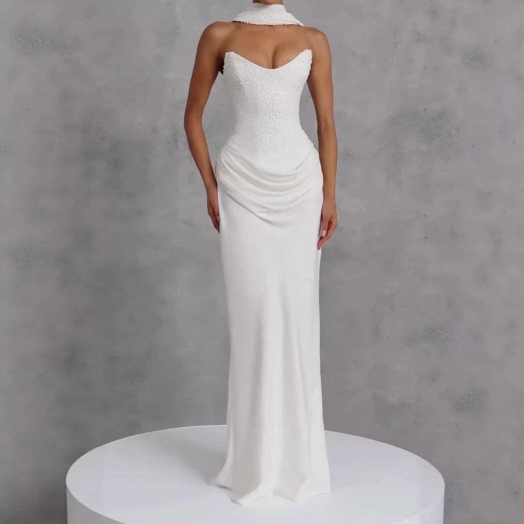 Women's Elegant Strapless Wedding Dress with Flowing Skirt StylebySassy