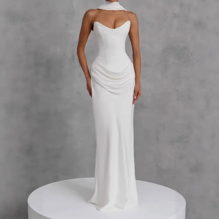 Women's Elegant Strapless Wedding Dress with Flowing Skirt StylebySassy