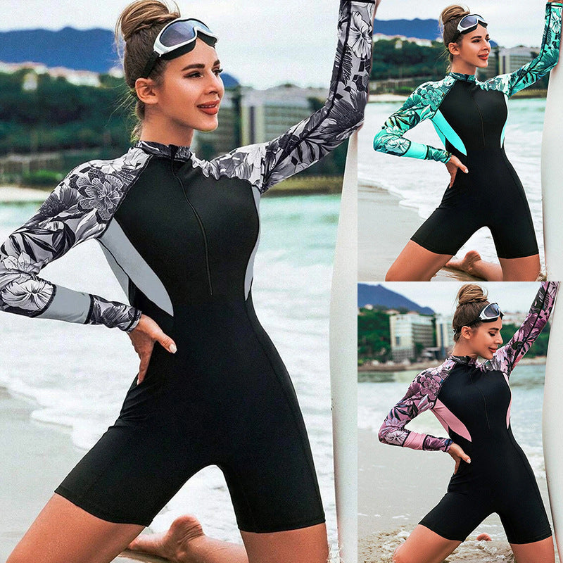 Women’s Surf Suit with Long Sleeves and Floral Design StylebySassy