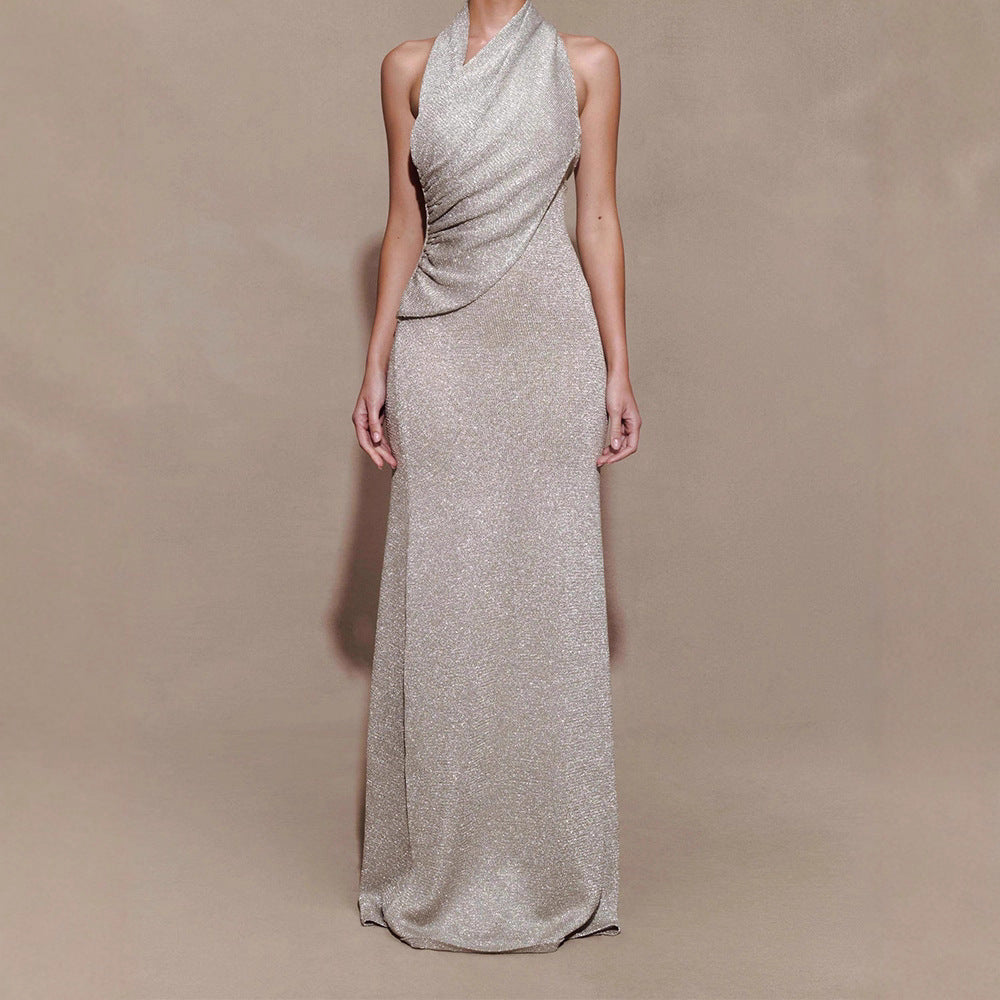 Women Elegant Maxi Dress with Shimmering Fabric and Refined Wrap Detail StylebySassy