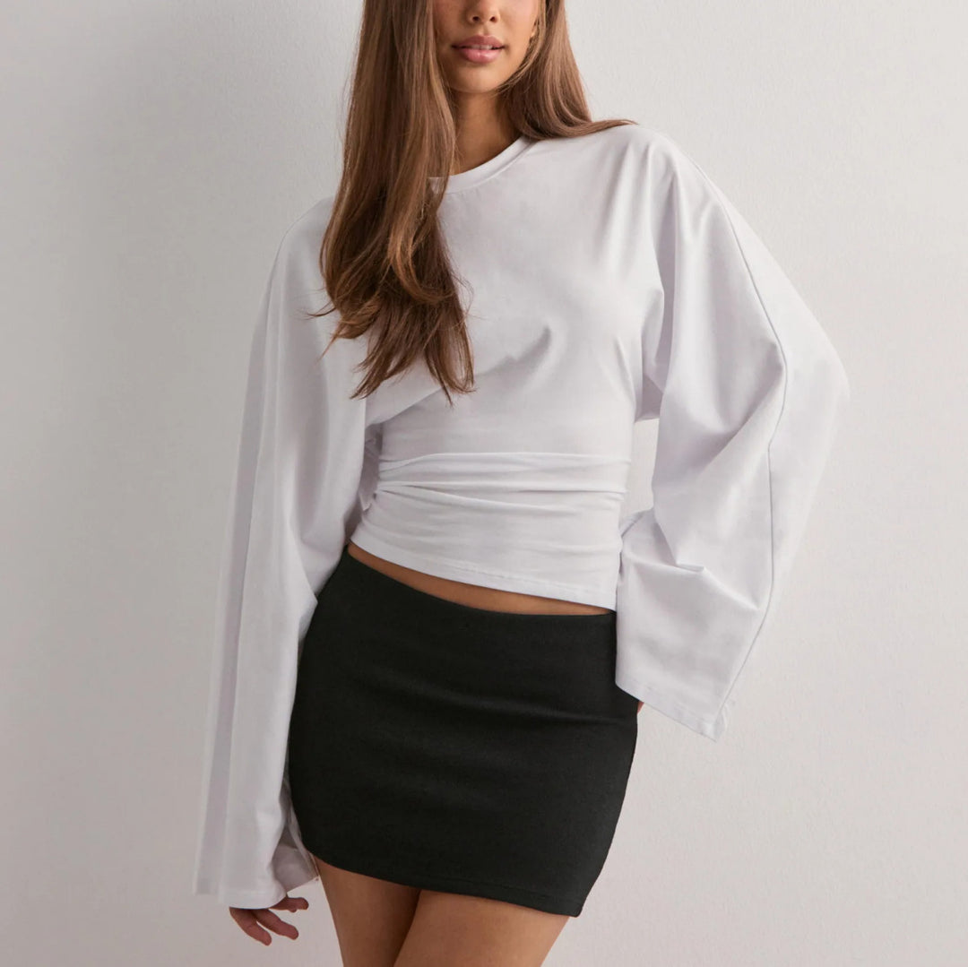 Ladies cropped fitted top with extra wide batwing sleeves StylebySassy