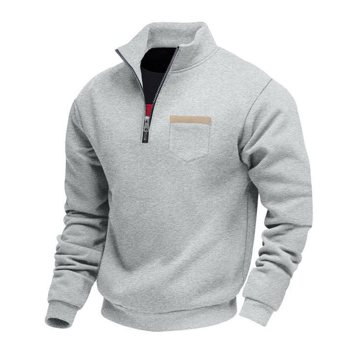 Men's nan sweatshirt with half zipper, stand-up collar, and chest pocket StylebySassy